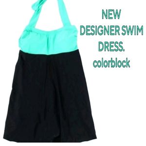 🧜‍♀️ NWT -halter swimdress  aqua black. Gorgeous 😍 Designer.